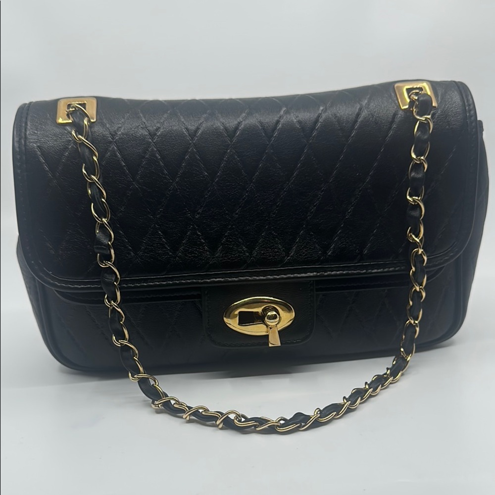 Elegant Black Quilted Genuine Leather Chain Bag